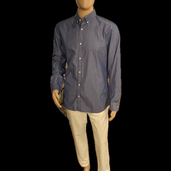 Blue/White Striped Shirt with collar Banana Republic Camden Fit Large 100% Surim - Picture 4 of 5